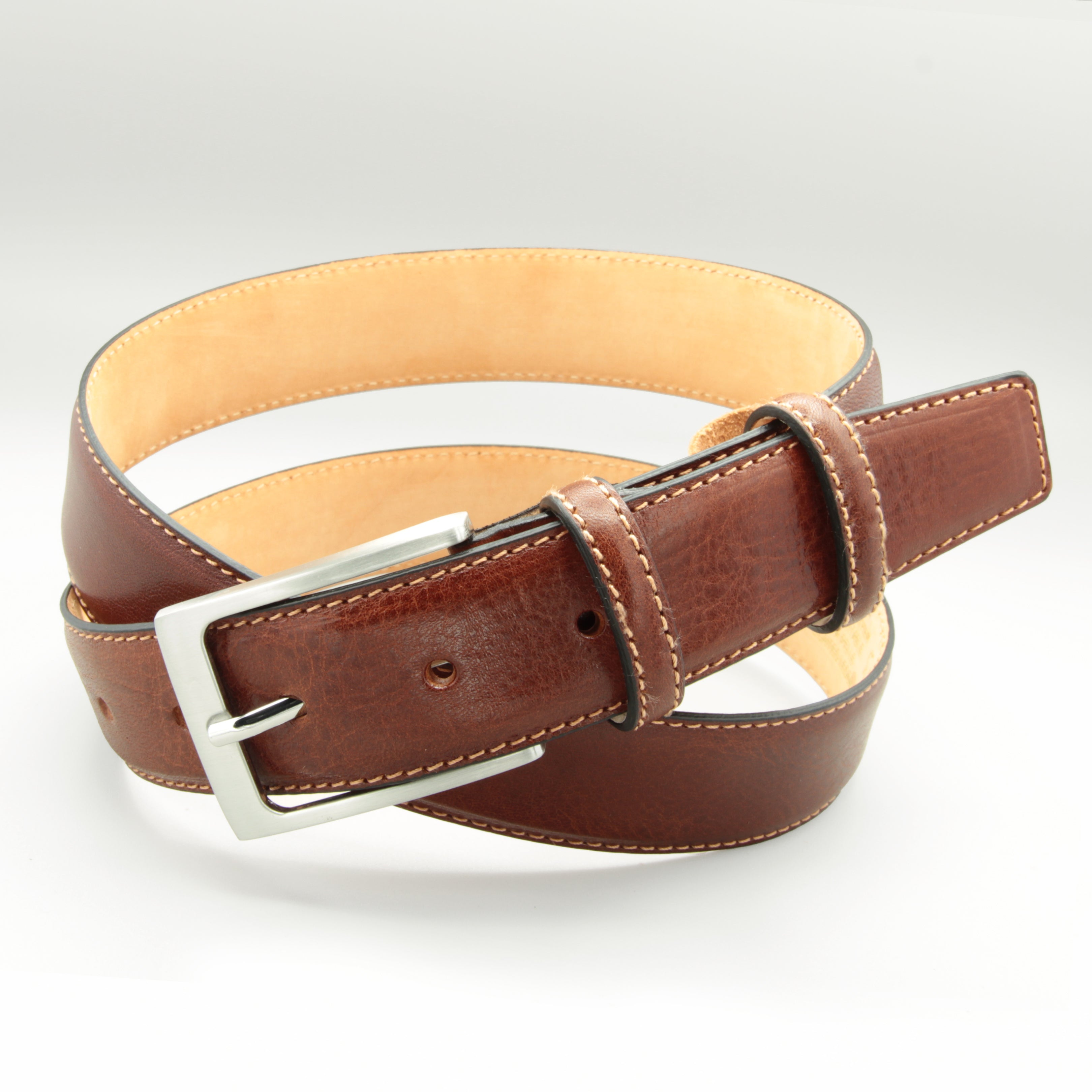 Old Fashion Tobacco Brown Leather Belt 35mm