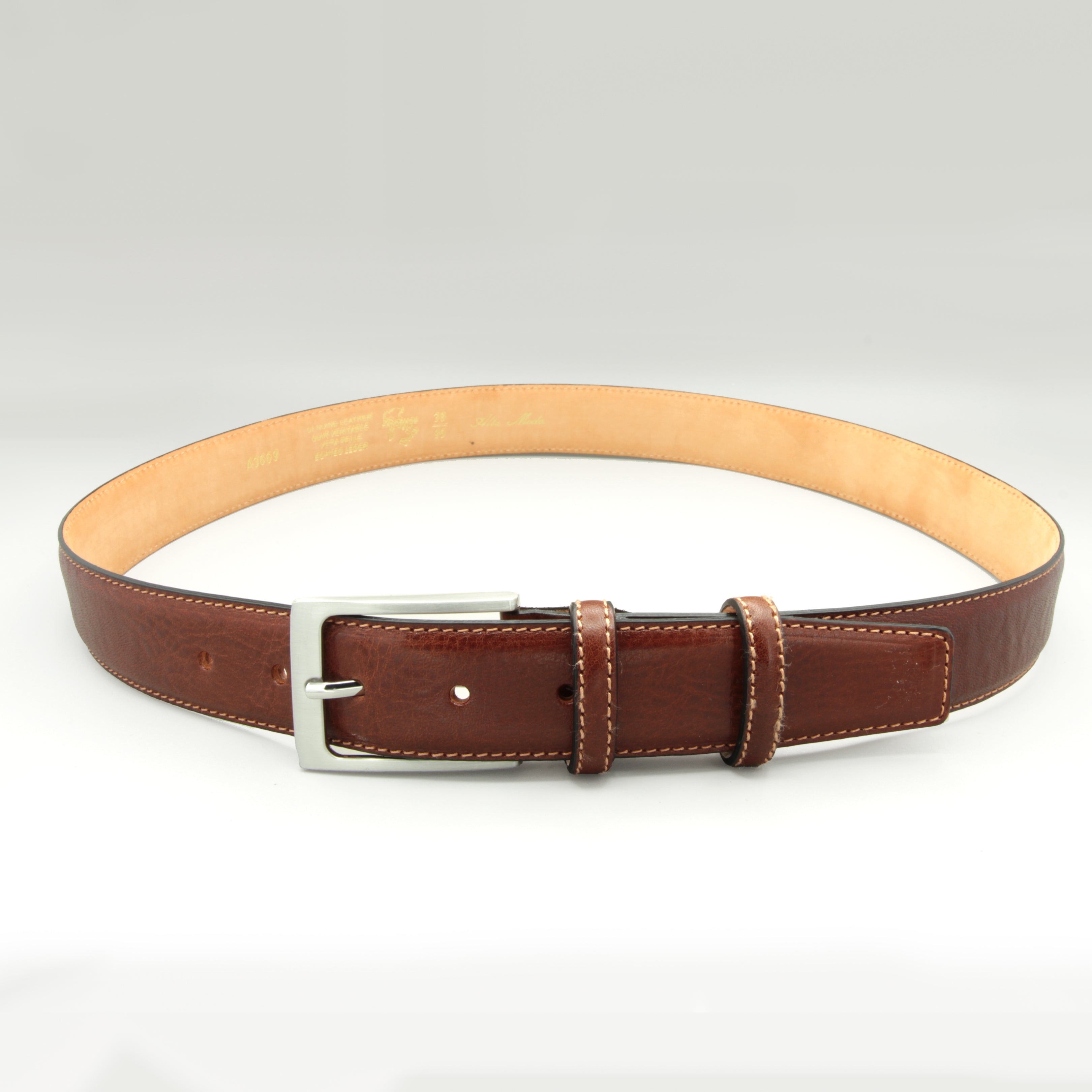 Old Fashion Tobacco Brown Leather Belt 35mm
